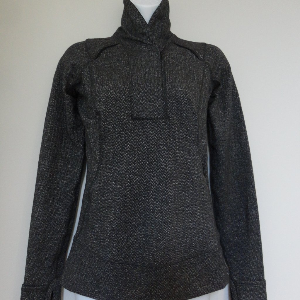 Nwt Lululemon Hhbb/Blk Herringbone Black Ultra Soft Think Fast Pullover Ls Top 4